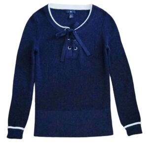 Gap Bow tie Knit Crochet Navy Blue Sweater Size S